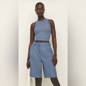 Reformation Liam linen Bermuda short in blue cornflower size 6